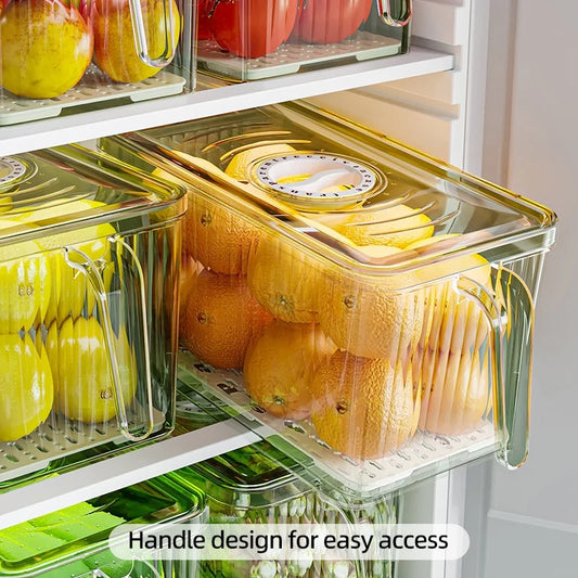 Kitchen Fruit and Vegetable Organizer With Handle Easy to Reach Box Multifunctional Antistringing Refrigerator Fresh Storage Box